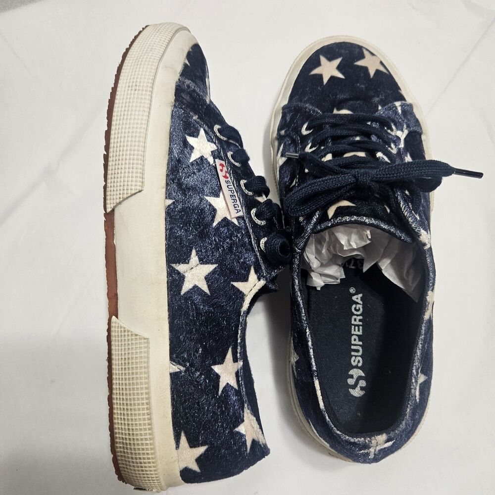 SUPERGA Velvet Sz W7 Blue Sneakers with Star Print - Picture 5 of 8